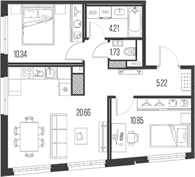 2-комнатная квартира 56.06 м², 3/10 эт., ЖК «LEGENDA Васильевского»